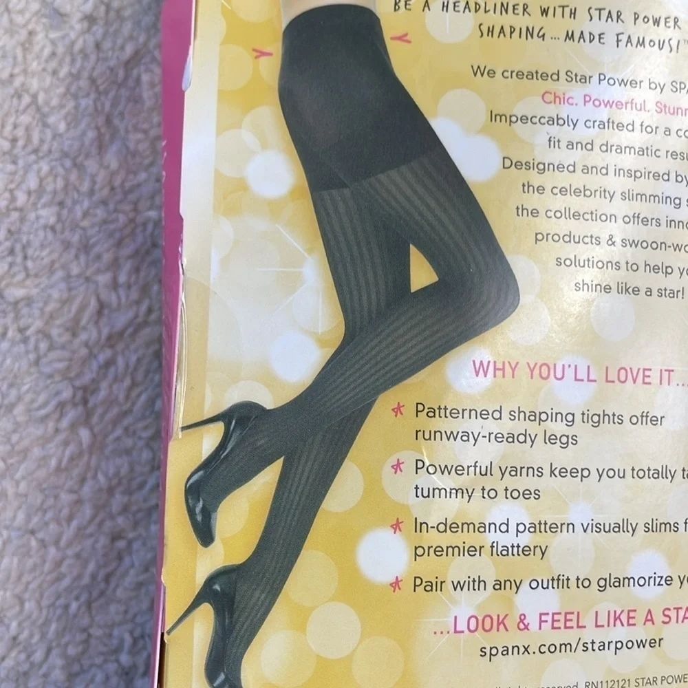 Spanx Star Power Center Stage Patterned Shaping Tights Ribbed Row Black Sz D